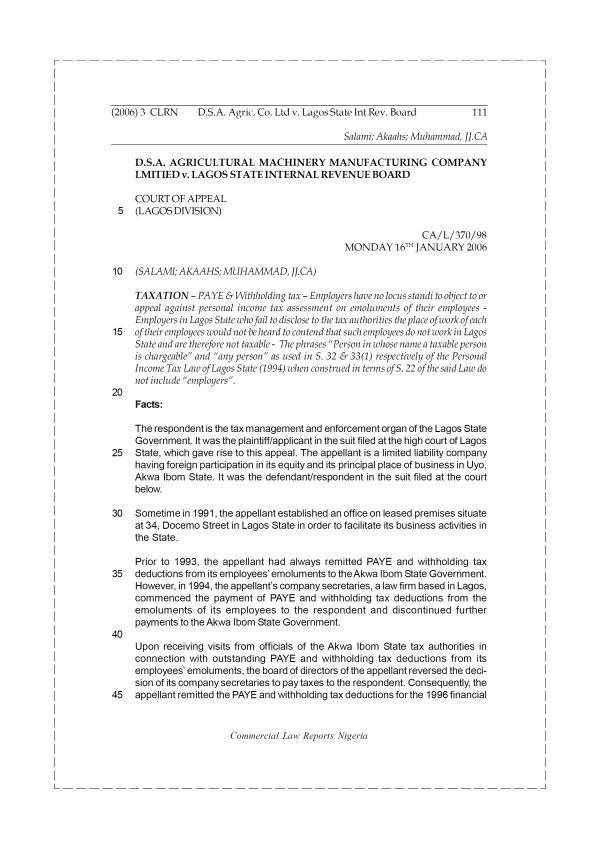 D.S.A Agric. Co. Ltd. v. Lagos State Internal Revenue Board