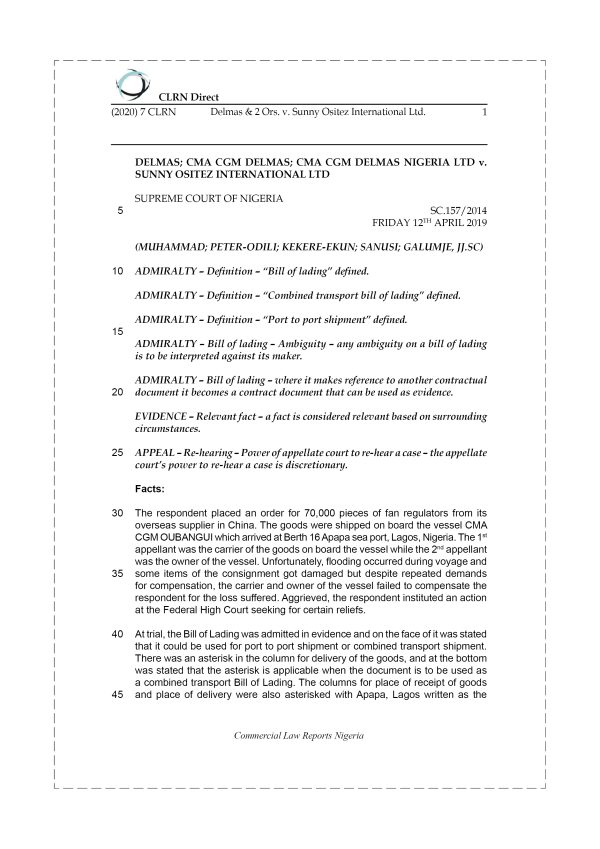 DELMAS & 2 ORS. v. SUNNY OSITEZ INTERNATIONAL LTD.