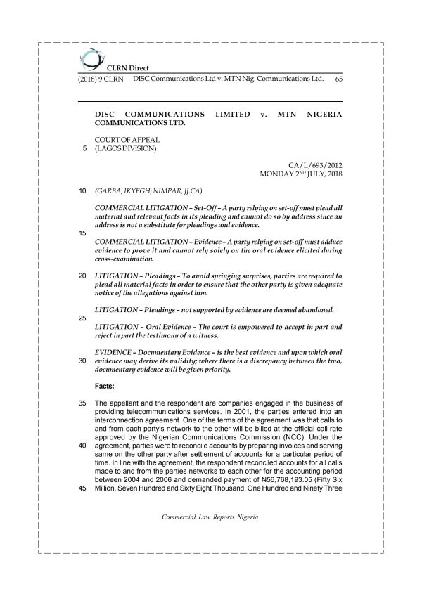 DISC Communications Ltd v. MTN Nig. Communications Ltd.