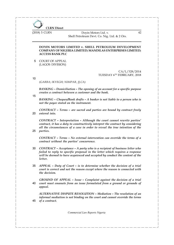 Doyin Motors Ltd. v. Shell Petroleum Devt. Co. Nig. Ltd. & 2 Ors.