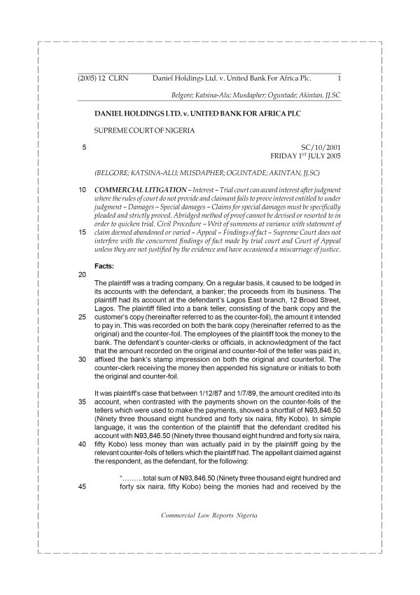Daniel Holdings Ltd v. United Bank For Africa Plc