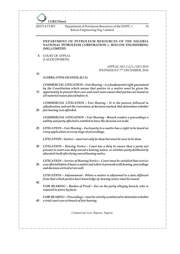 Department of Petroleum Resources of the NNPC v. Bolcon Engineering Nig. Limited.