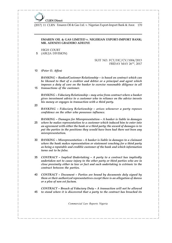 Emaren Oil & Gas Ltd. v. Nigerian Export-Import Bank & Anor.
