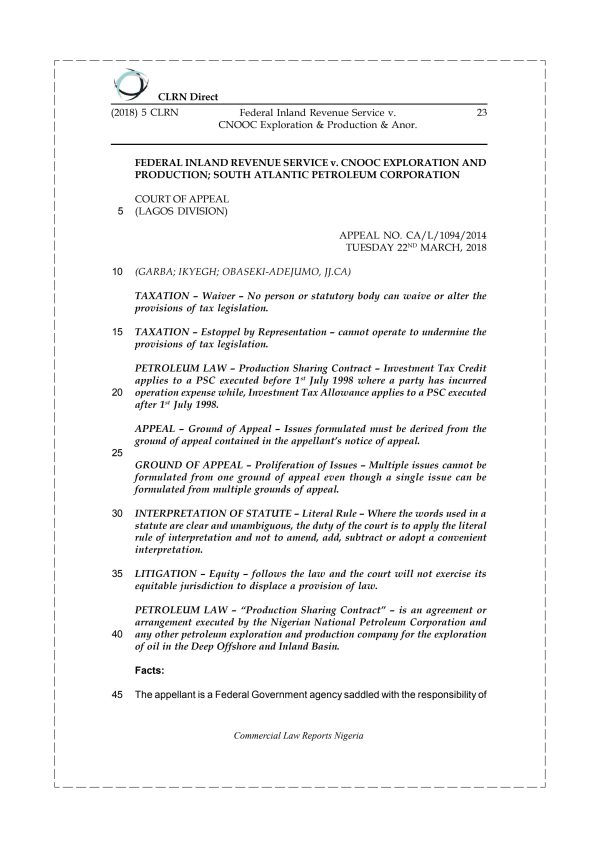 Federal Inland Revenue Service v. CNOOC Exploration & Production & Anor.