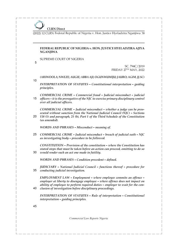 FEDERAL REPUBLIC OF NIGERIA v. HON. JUSTICE HYELADZIRA NGANJIWA