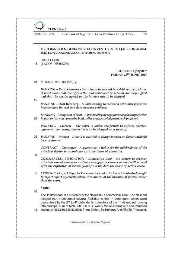 First Bank of Nig. Plc v. Ucha Ventures Ltd. & 3 Ors.