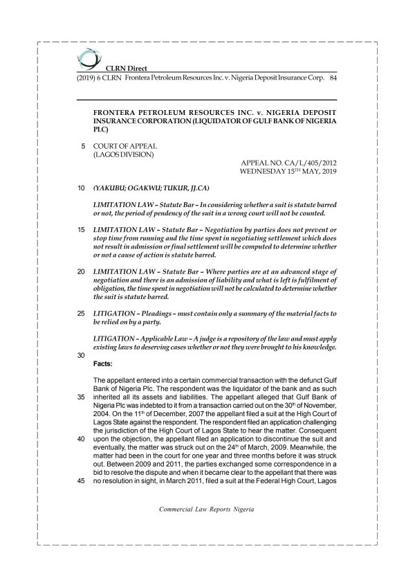FRONTERA PETROLEUM RESOURCES INC. v. NIGERIA DEPOSIT INSURANCE CORP