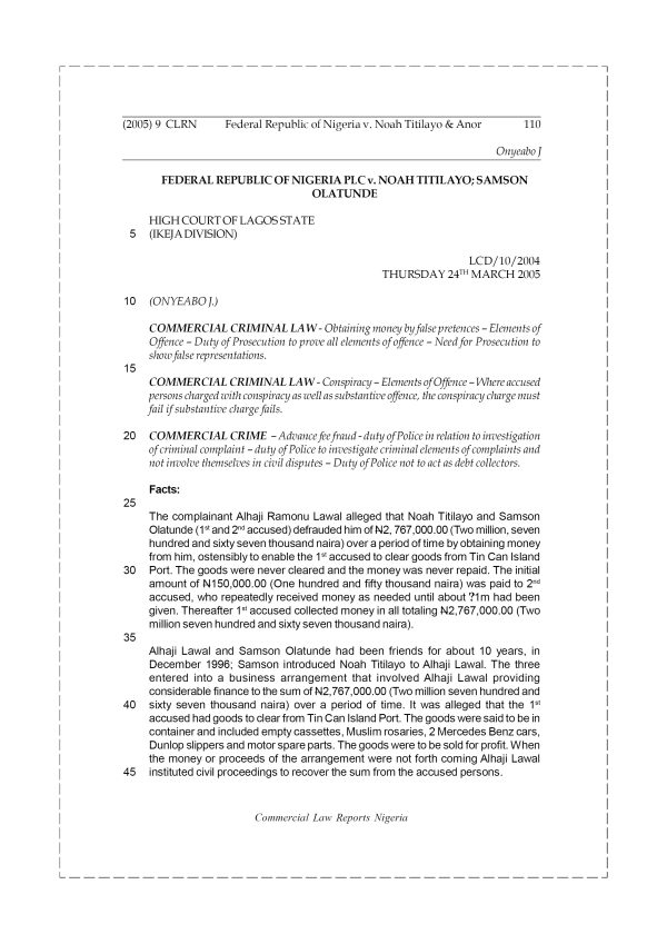Federal Republic of Nigeria v. Noah Titilayo & Anor