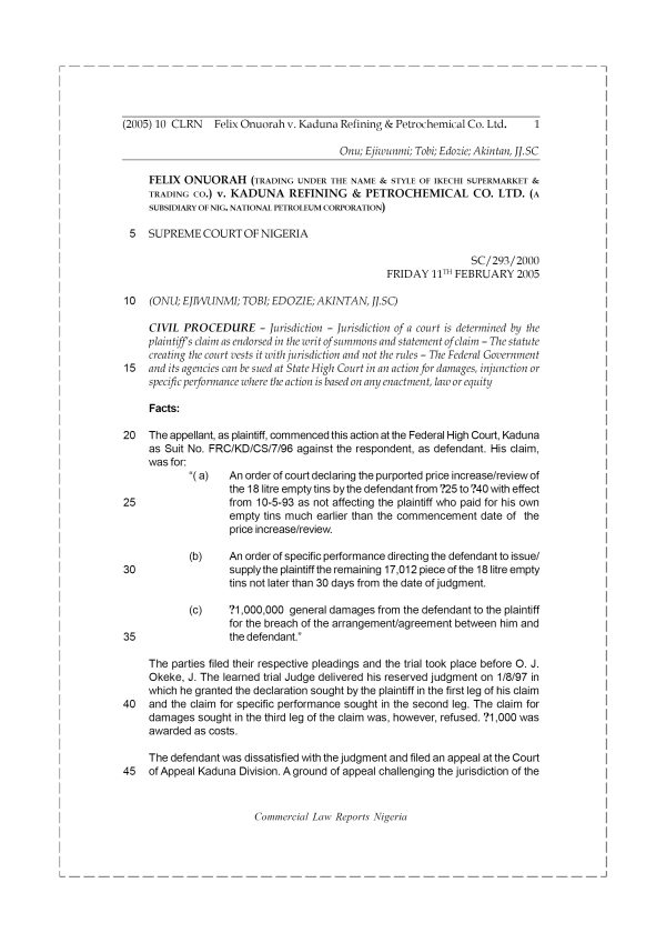 Felix Onuorah v. Kaduna Refining & Petrochemical Co. Ltd