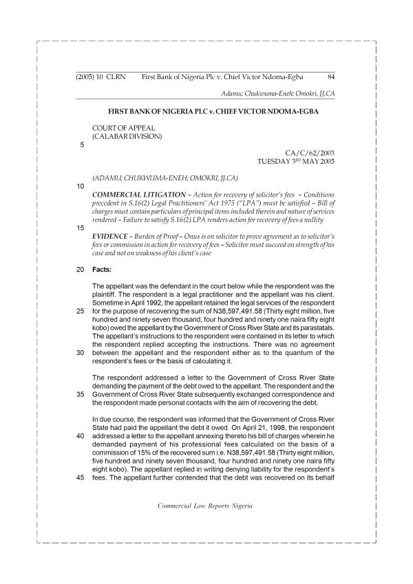 First Bank of Nigeria Plc v. Chief Victor Ndoma-Egba