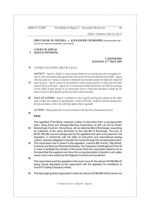 First Bank of Nigeria v. Alexander Ozokwere