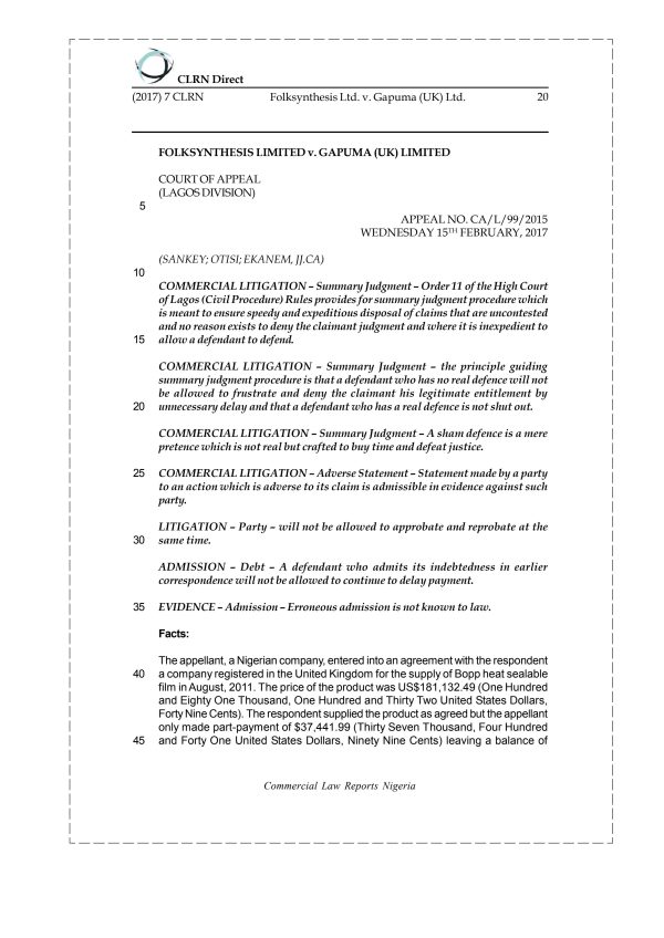 Folksynthesis Ltd. v. Gapuma (UK) Ltd.
