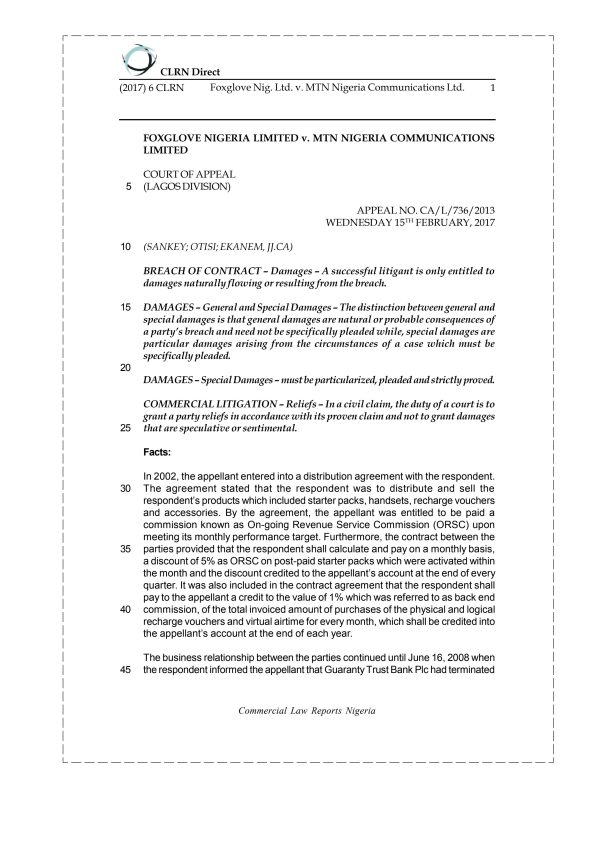 Foxglove Nig. Ltd. v. MTN Nigeria Communications Ltd.