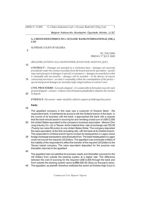 G. Chitex Industries Ltd. v. Oceanic Bank Int’l (Nig.) Ltd