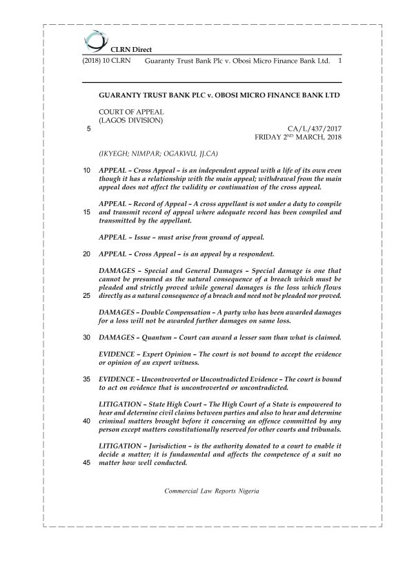 Guaranty Trust Bank Plc v. Obosi Micro Finance Bank Ltd