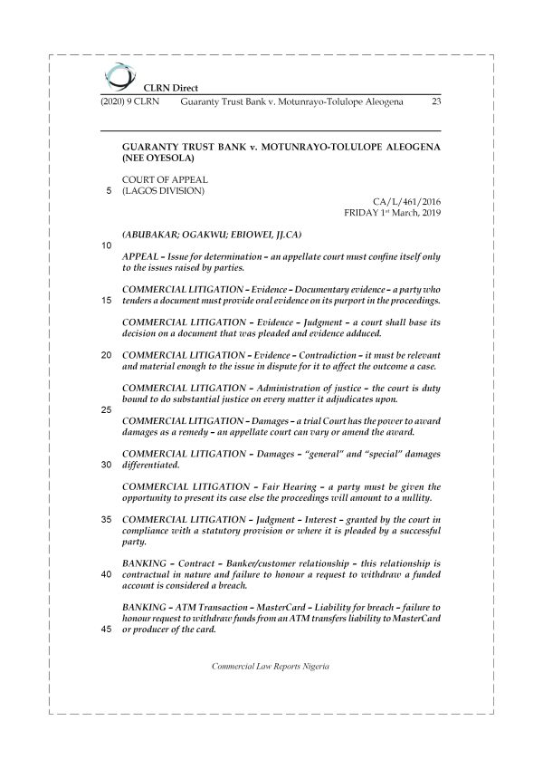 GUARANTY TRUST BANK v. MOTUNRAYO-TOLULOPE ALEOGENA