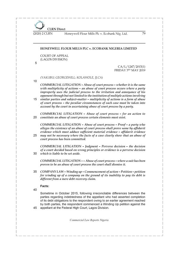 HONEYWELL FLOUR MILLS PLC v. ECOBANK NIGERIA LIMITED