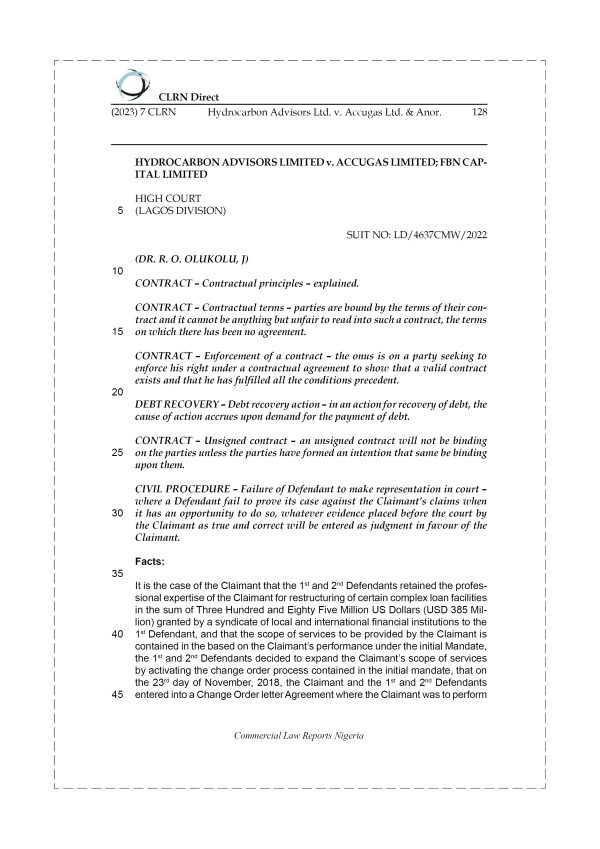 HYDROCARBON ADVISORS LTD. v. ACUGAS LTD. & ANOR