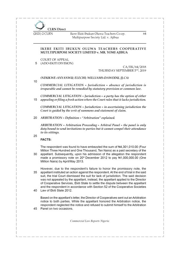 IKERE EKITI IBUKUN OLUWA TEACHERS COOPERATIVE MUTLTIPURPOSE SOCIETY LTD v. AJIBUA