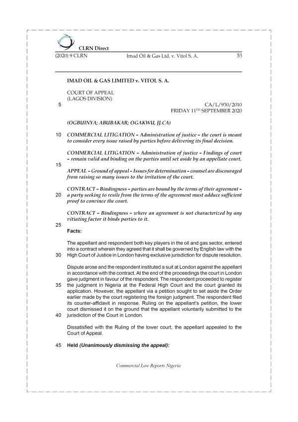 IMAD OIL & GAS LTD. v. VITOL S. A.