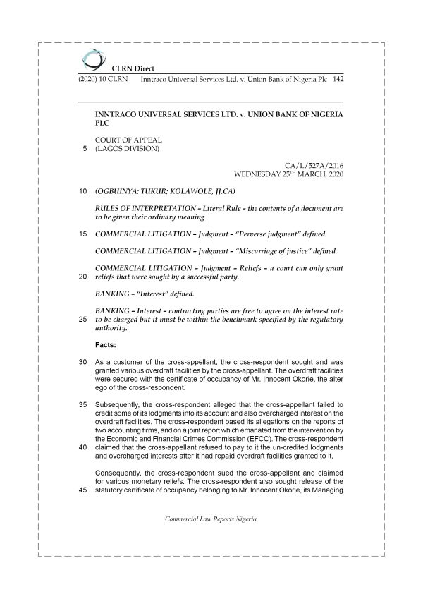 INNTRACO UNIVERSAL SERVICES LTD. v. UNION BANK OF NIGERIA PLC