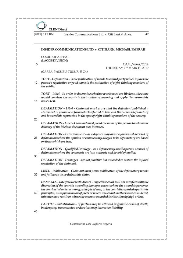 INSIDER COMMUNICATIONS LTD. v. CITI BANK & ANOR.