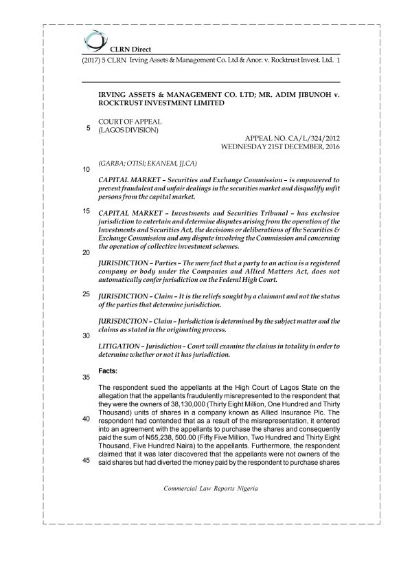 Irving Assets & Management Co. Ltd & Anor. v. Rocktrust Invest. Ltd.
