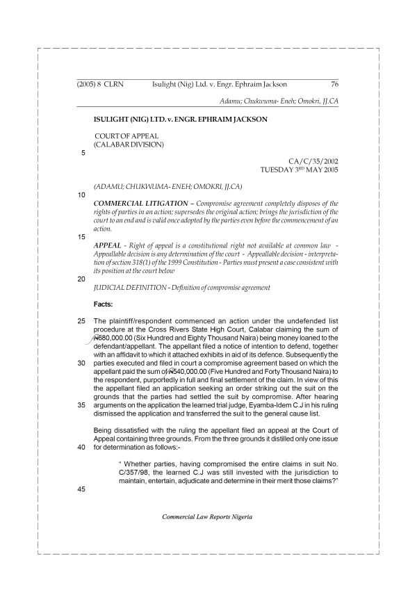 Isulight (Nig) Ltd v. Engr. Ephraim Jackson