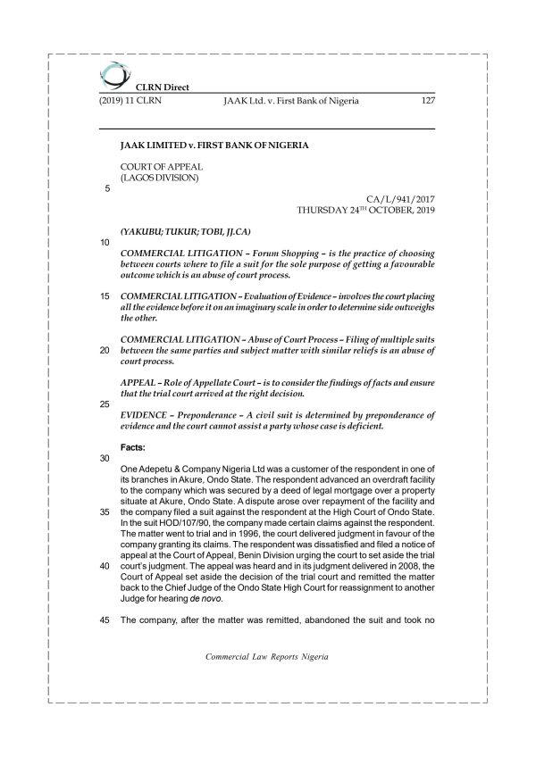 JAAK LIMITED v. FIRST BANK OF NIGERIA