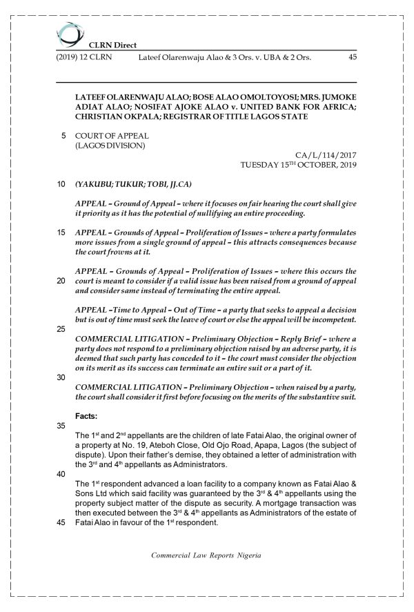 LATEEF OLARENWAJU ALAO & 3 ORS v. UNITED BANK FOR AFRICA & 2 ORS