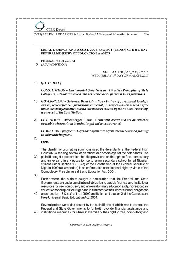 LEDAP GTE & Ltd. v. Federal Ministry of Education & Anor.