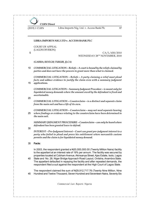 LIBRA IMPORTS NIG. LTD. v. ACCESS BANK PLC