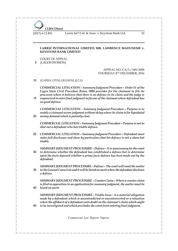 Larriz Int’l Ltd. & Anor. v. Keystone Bank Ltd.