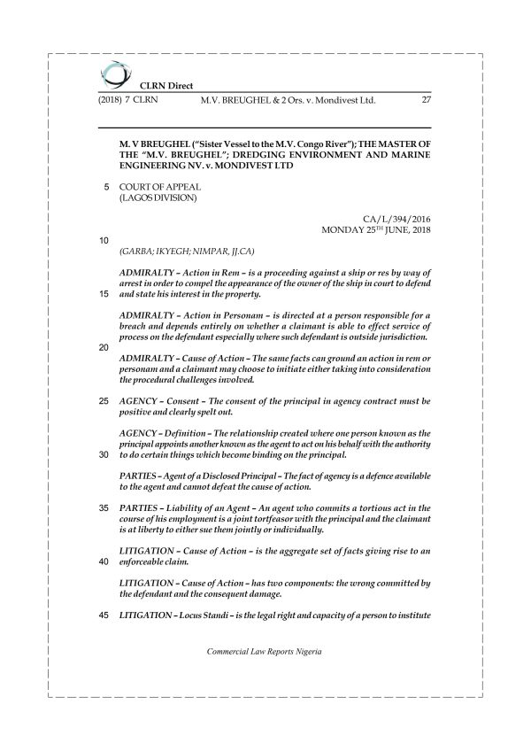 M.V. BREUGHEL & 2 Ors. v. Mondivest Ltd.