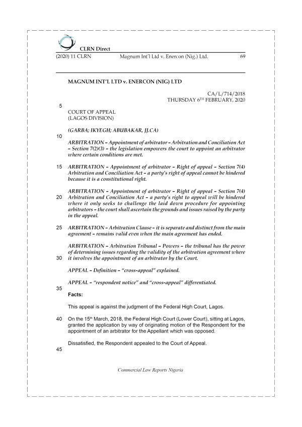MAGNUM INT’L LTD v. ENERCON (NIG.) LTD.