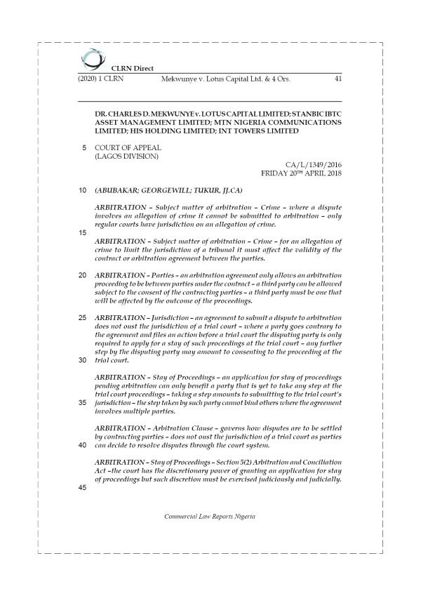 MEKWUNYE v. LOTUS CAPITAL LIMITED & 4 ORS.