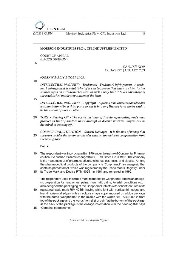 MORISON INDUSTRIES PLC v. CPL INDUSTRIES LTD.