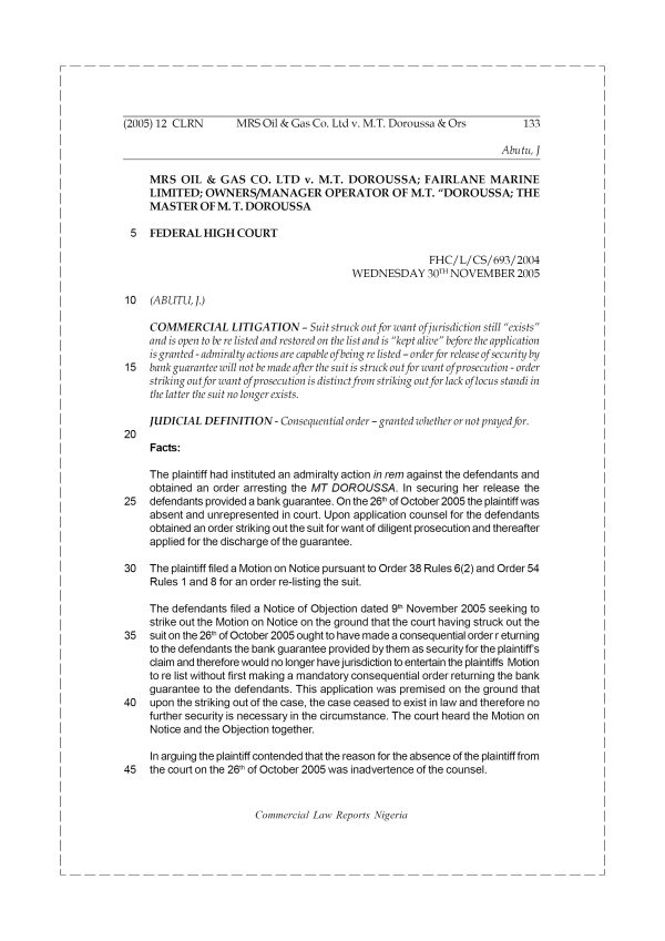 MRS Oil & Gas Co. Ltd v. M. T. Doroussa & Ors