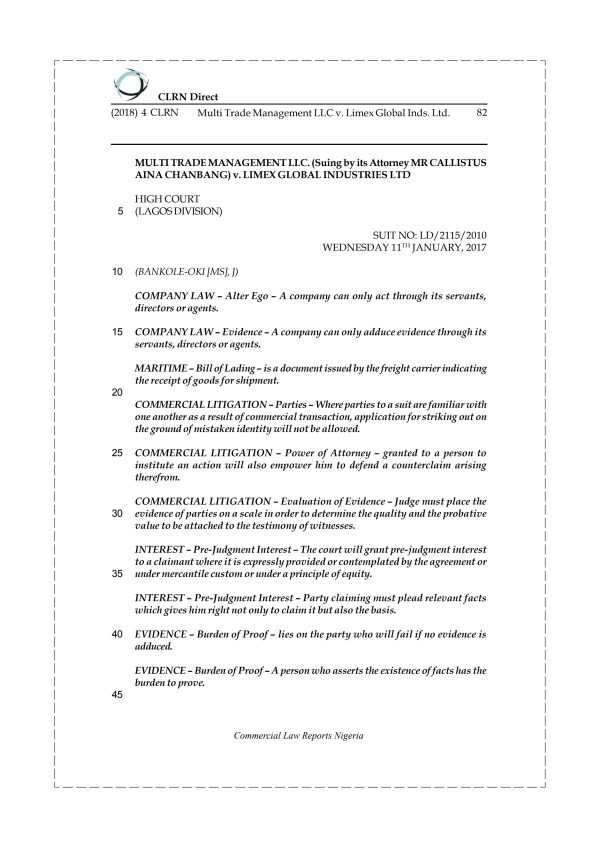 Multi Trade Management LLC v. Limex Global Inds. Ltd.