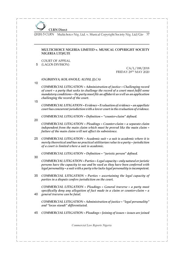 MULTICHOICE NIG. LTD. v. MUSICAL COPYRIGHT SOCIETY NIG. LTD GTE