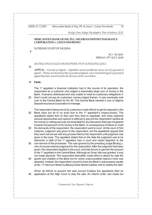 Mercantile Bank of Nig. Plc & Anor v. Linus Nwobodo
