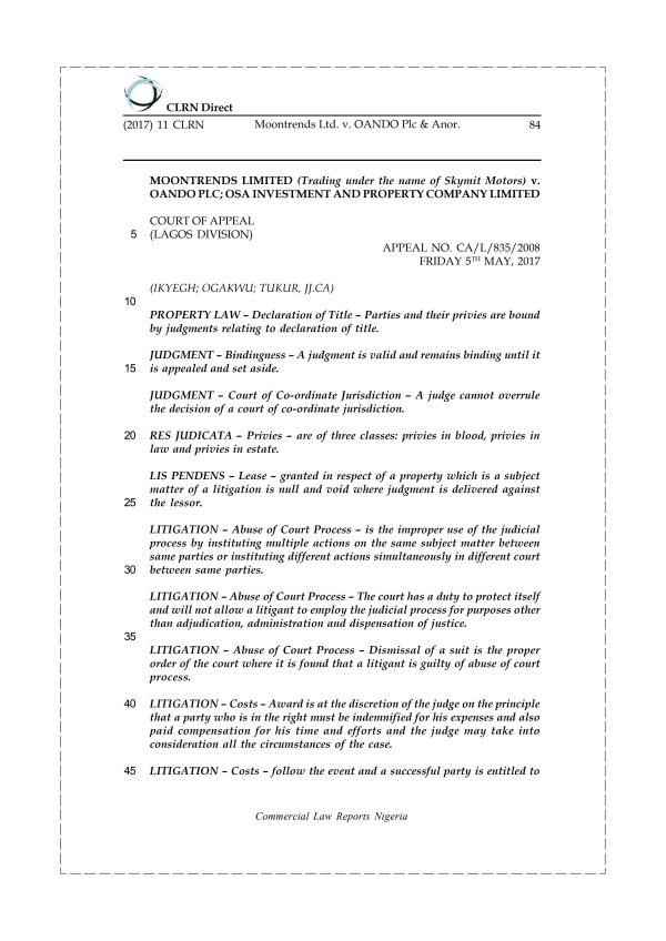 Moontrends Ltd. v. OANDO Plc & Anor.