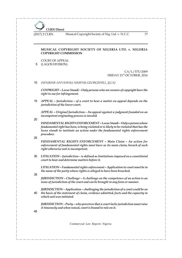 Musical Copyright Society of Nig. Ltd. v. N.C.C.