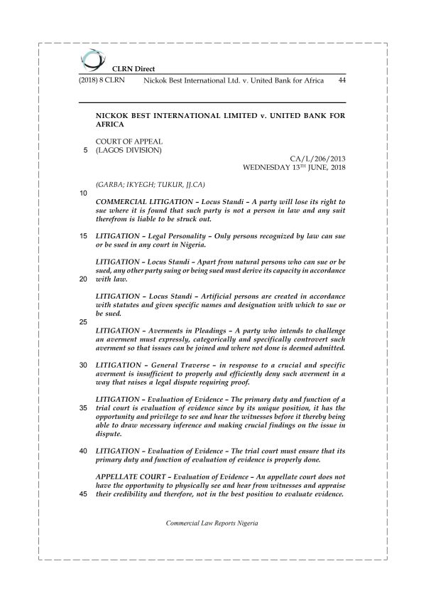 Nickok Best International Ltd. v. United Bank for Africa