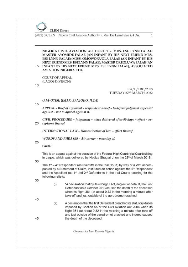 NIGERIA CIVIL AVIATION AUTHORITY v. MRS. ESE LYNN FALAE & 4 ORS.