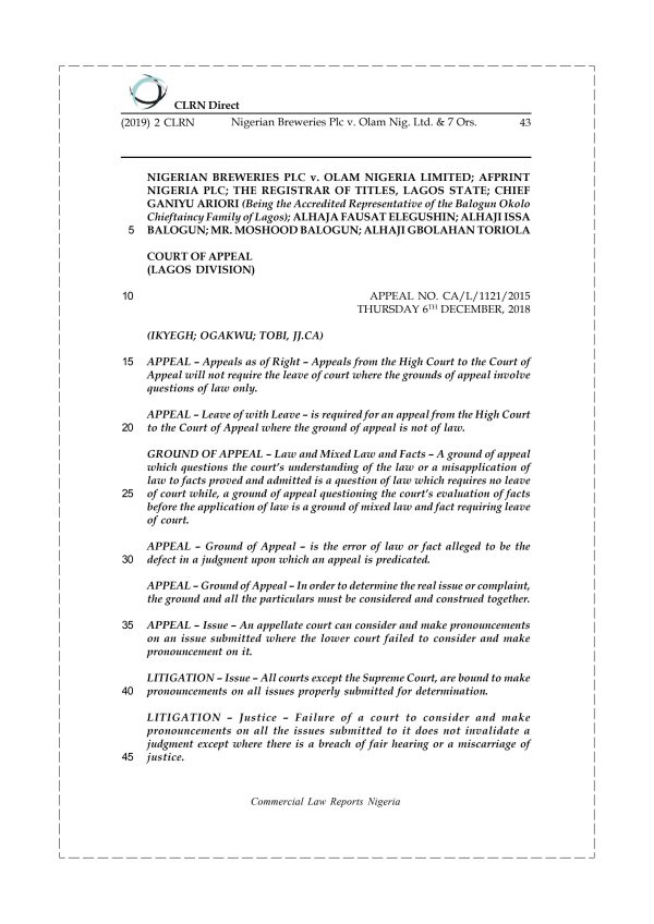 NIGERIAN BREWERIES PLC v. OLAM NIG. LTD. & 7 ORS.