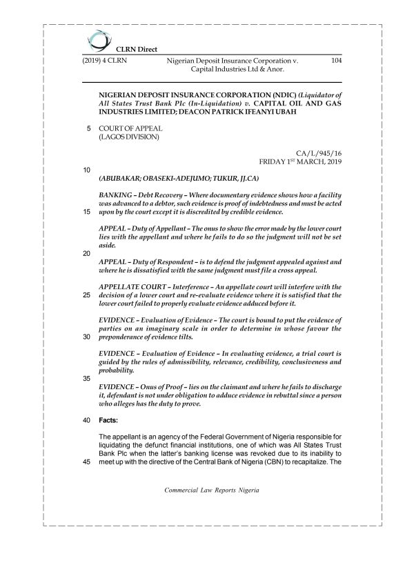 NIGERIAN DEPOSIT INSURANCE CORPORATION v. CAPITAL INDUSTRIES LTD & ANOR.