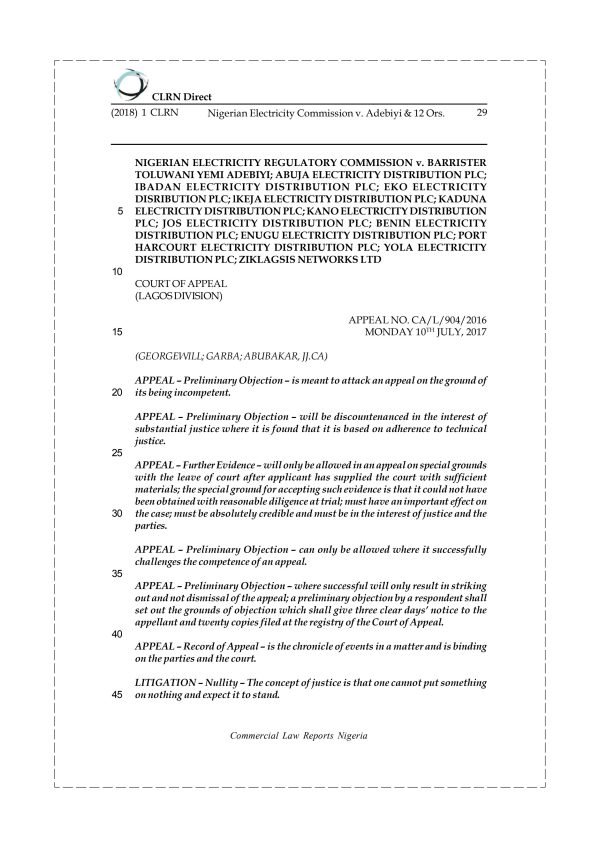 Nigerian Electricity Commission v. Adebiyi & 12 Ors.