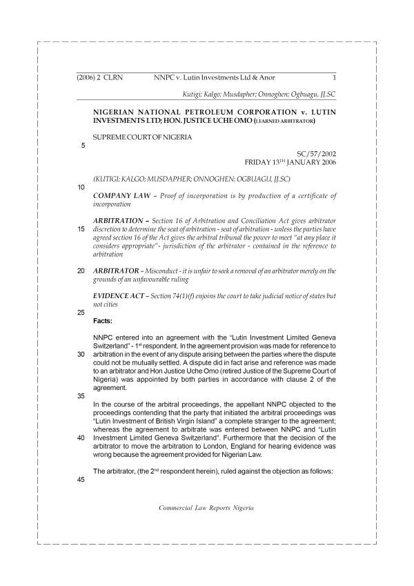 NNPC v. Lutin Investments Ltd & Anor