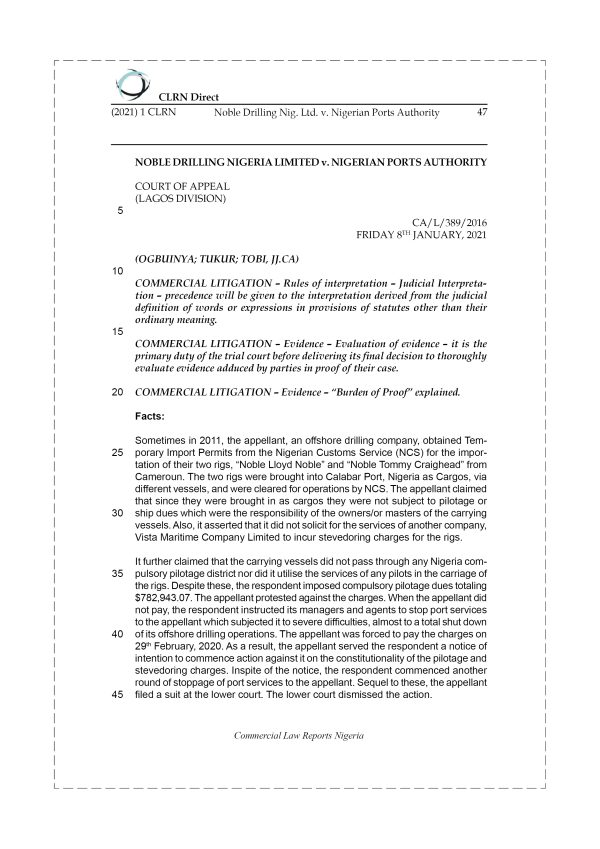 NOBLE DRILLING NIG. LTD. v. NIGERIAN PORTS AUTHORITY